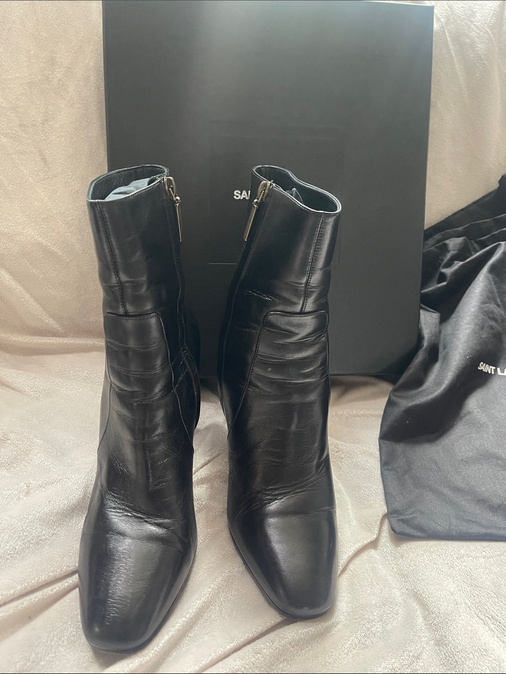 Saint Laurent Black Leather Pointed-Ankle Booties